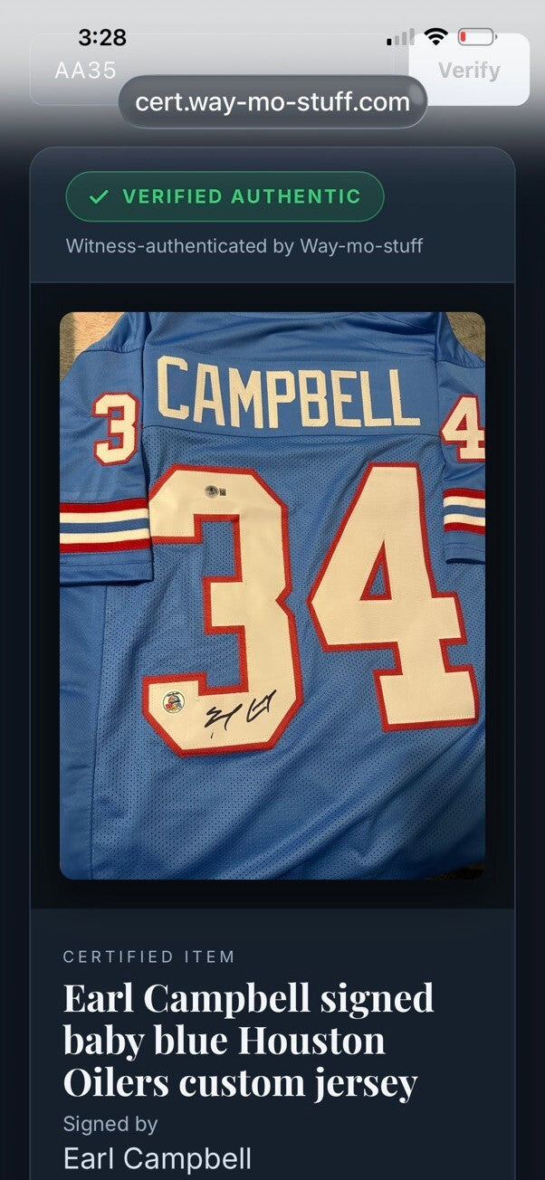 Earl Campbell Signed Houston Oilers #34 Baby Blue Jersey BAS Beckett Witnessed