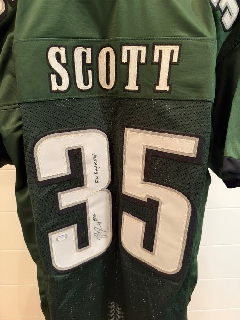Boston Scott Signed Eagles Custom Jersey Fly Eagles Fly Inscription PSA COA