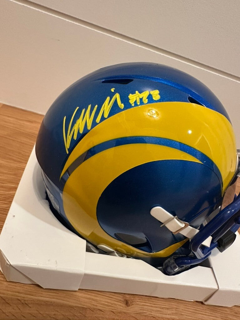 Kyren Williams Signed Rams Riddell Speed Mini Helmet #23 BAS Witnessed