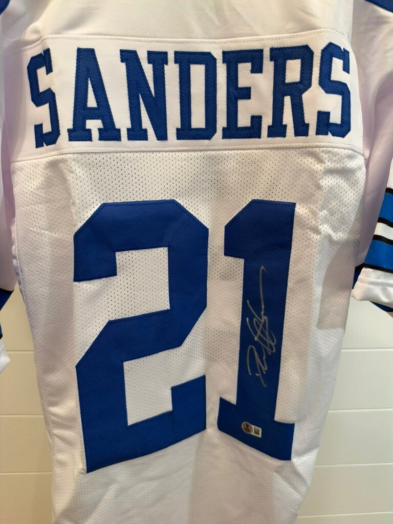 Deion Sanders Signed Dallas Cowboys Custom Jersey XL White Beckett Witness
