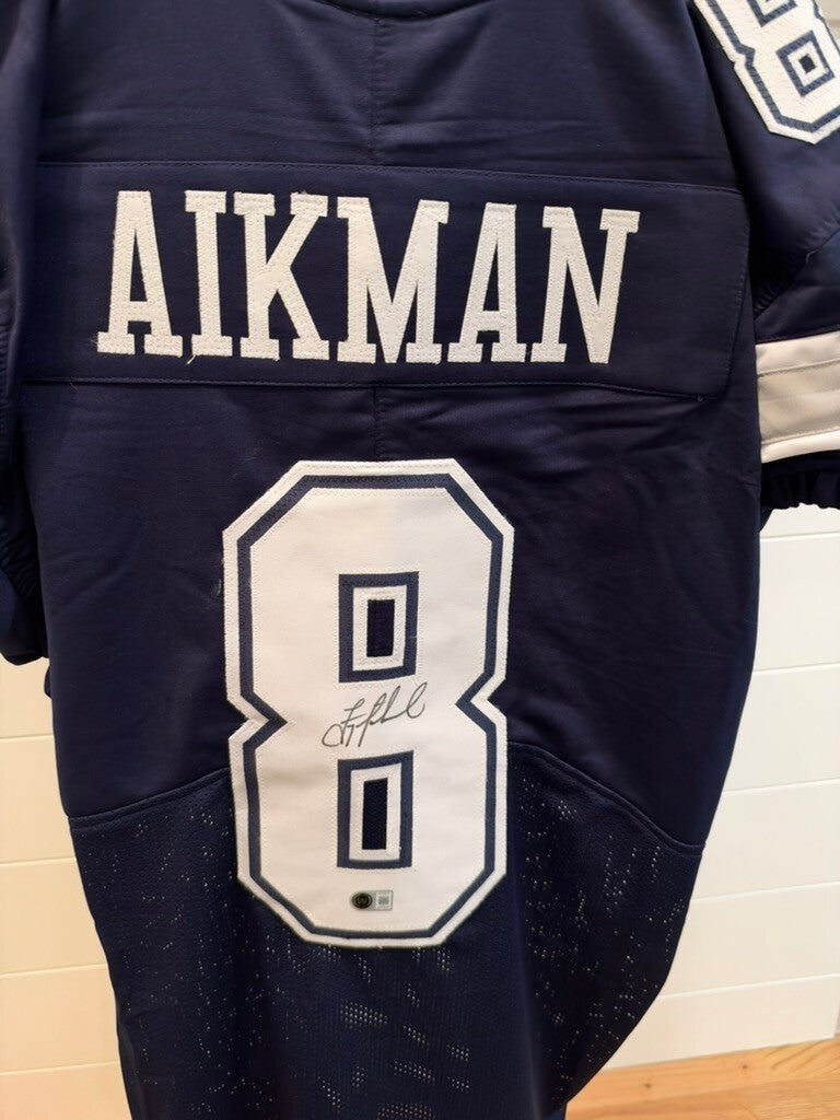 Troy Aikman Signed Dallas Cowboys #8 Navy Custom Football Jersey Beckett