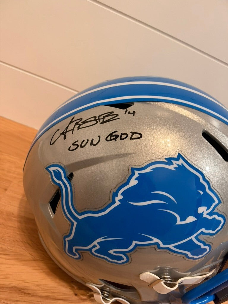 Amon-Ra St. Brown Signed Lions Speed Replica Helmet Sun God Visor Beckett