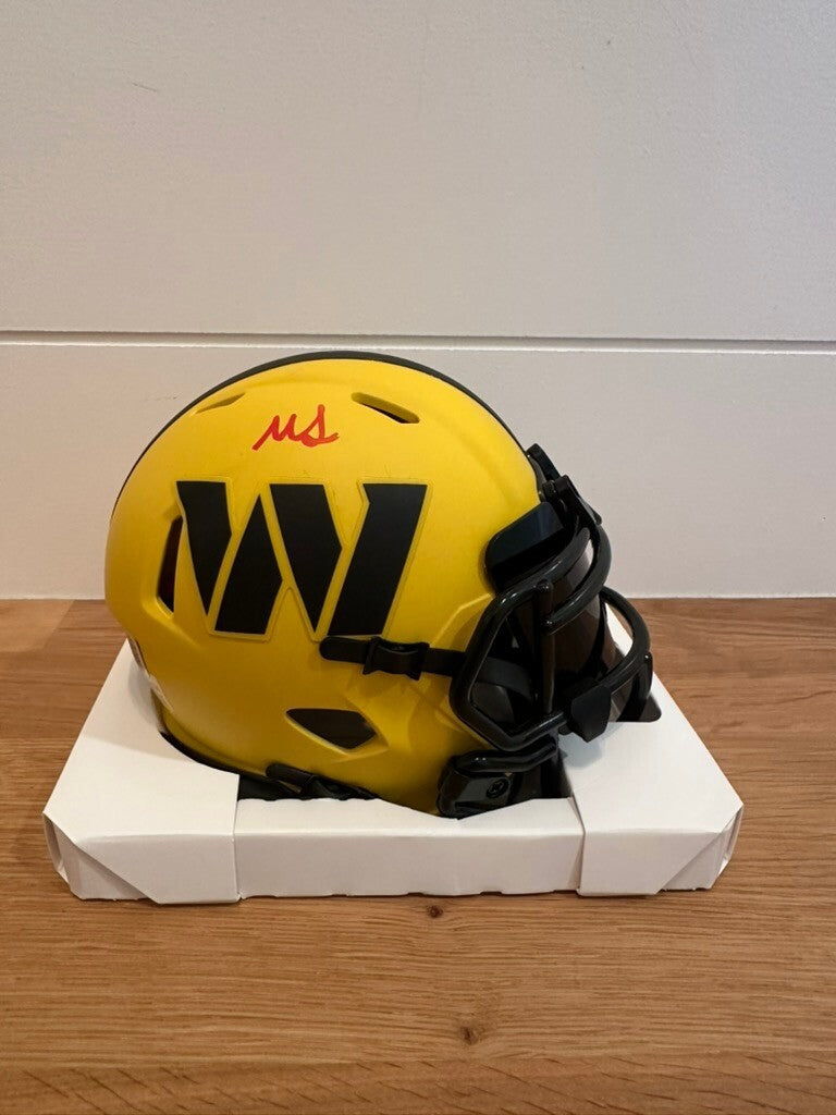 Mike Sainristil Signed Washington Commanders Rave Yellow Speed Mini Helmet BAS