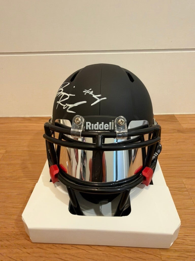 Brian Robinson Jr Signed Matte Black Riddell Speed Mini Helmet Visor JSA COA