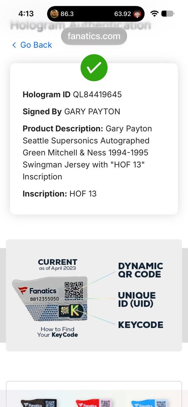 Gary Payton Signed Sonics Mitchell & Ness Jersey XL HOF 13 Fanatics