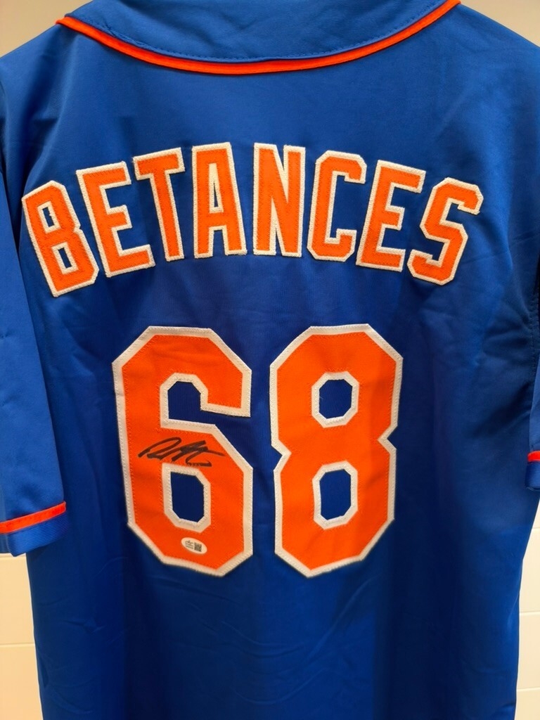 Dellin Betances Signed New York Mets Blue #68 Baseball Jersey Leaf Witnessed