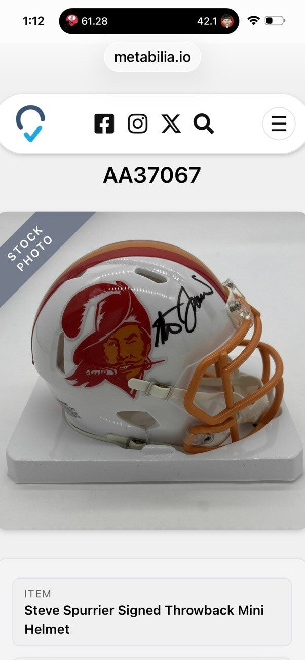 Steve Spurrier Signed Buccaneers Throwback Mini Helmet Metabilia Custom Visor