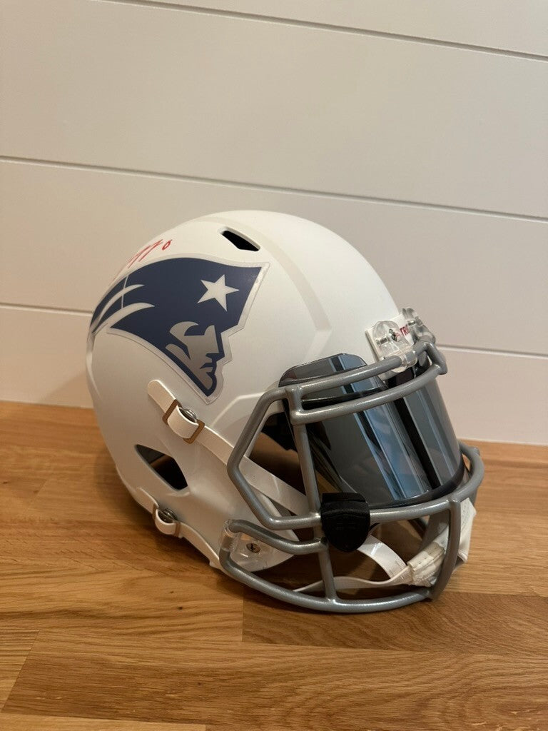 Christian Gonzalez Signed Patriots Lunar Full Size Speed Replica Helmet Beckett