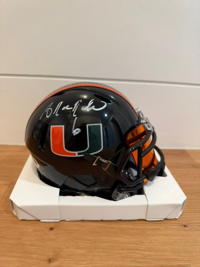 Antrel Rolle Signed Miami Hurricanes Black Speed Mini Helmet Leaf COA Visor