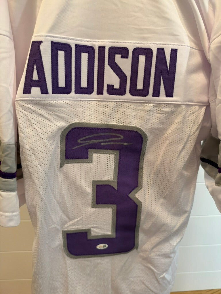 Jordan Addison Signed Minnesota Vikings #3 Custom Jersey XL White JSA Witnessed