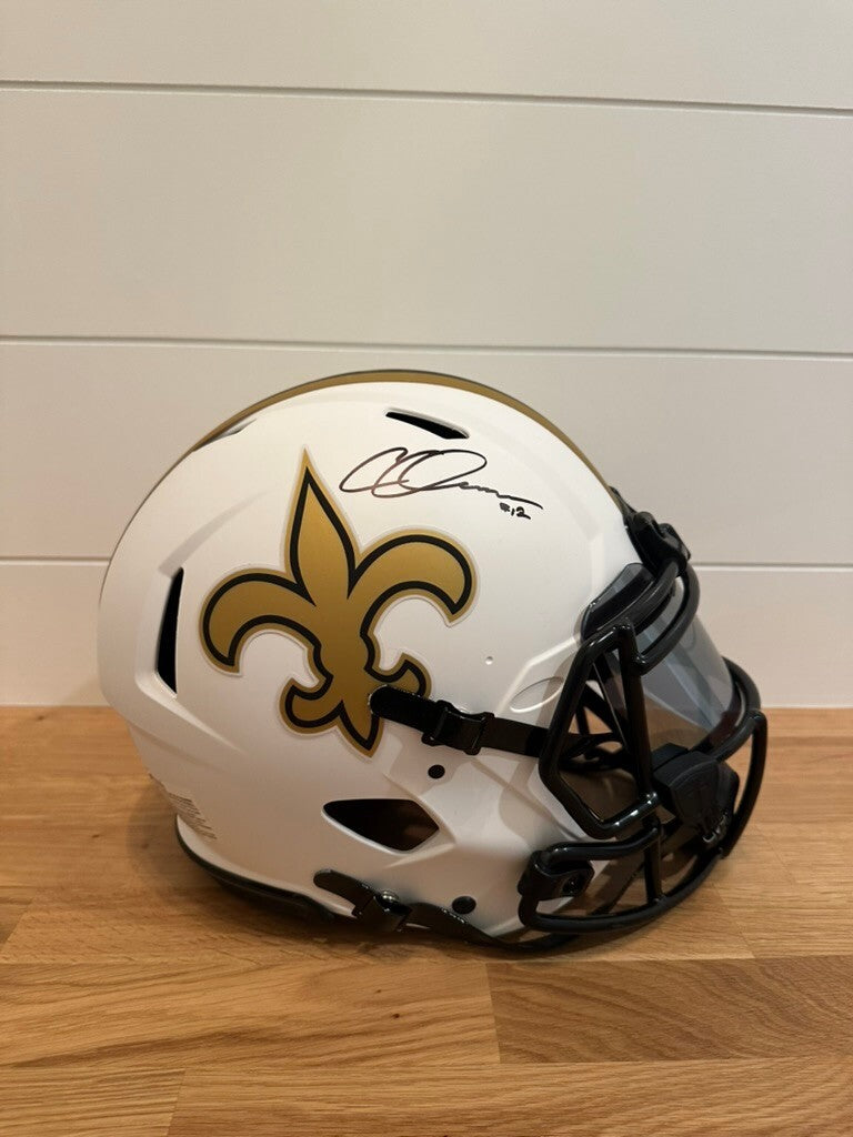 Chris Olave Signed Saints Lunar Full Size Authentic Speed Helmet Beckett Visor