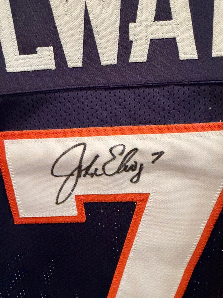 John Elway Signed Denver Broncos #7 Navy Custom Jersey Beckett Witness