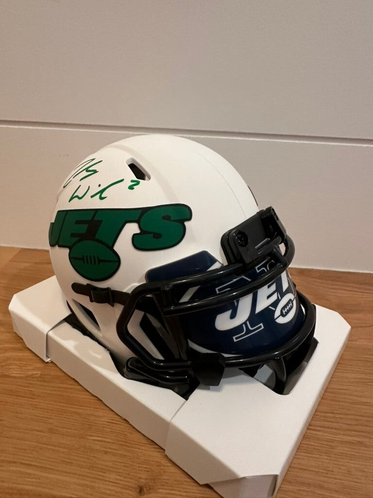 Zach Wilson Signed Jets White Speed Mini Helmet GT Authentication Custom Visor