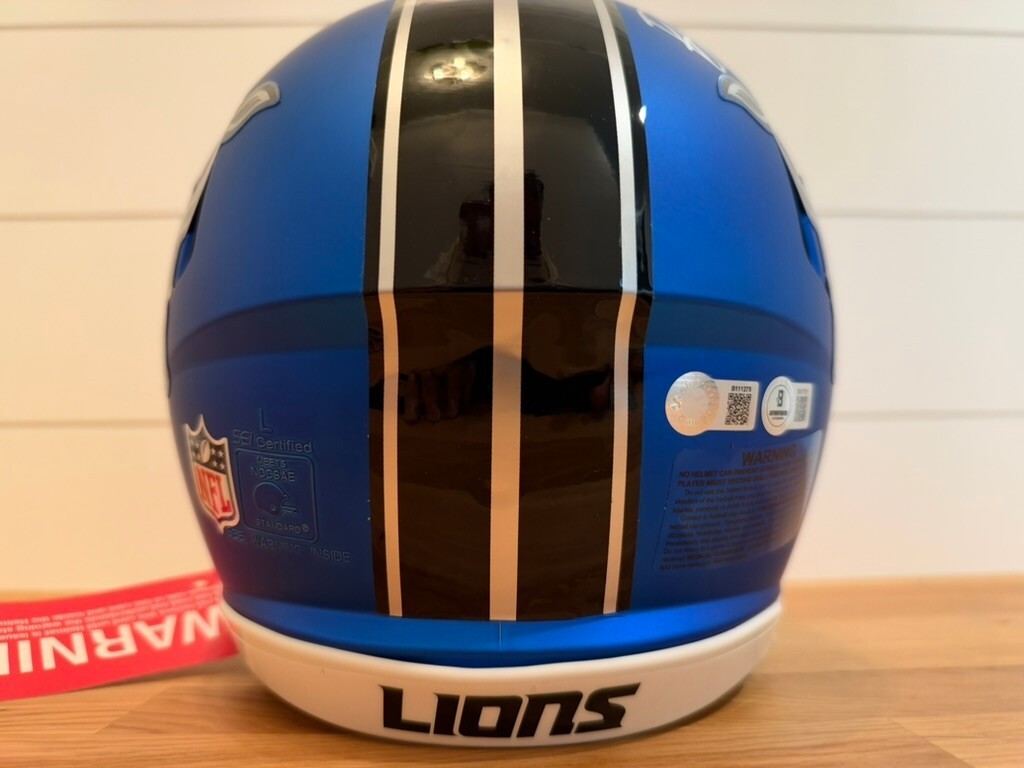 Barry Sanders Signed Lions Blue Chrome Authentic Speed Helmet BAS Visor