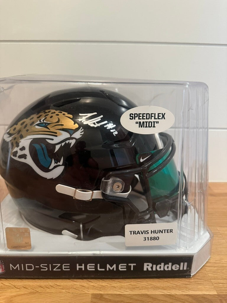 Travis Hunter Signed Jaguars SpeedFlex MIDI Helmet Beckett Teal Visor
