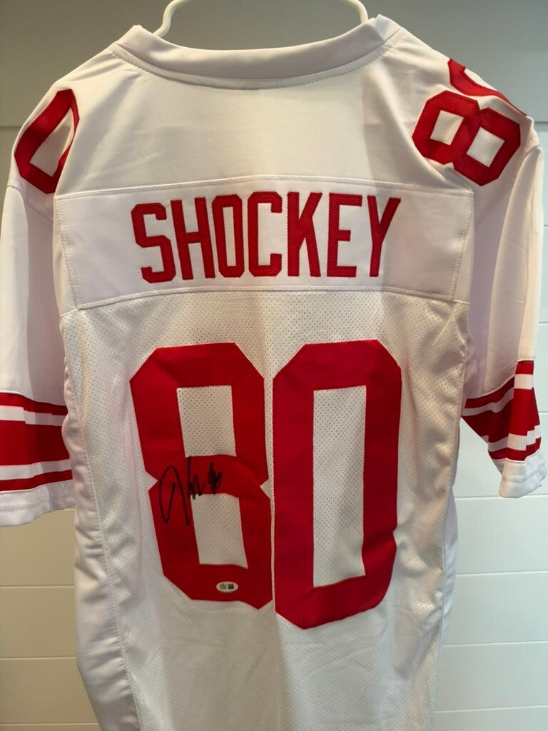Jeremy Shockey Signed NY Giants #80 White Custom Jersey XL Leaf Witnessed