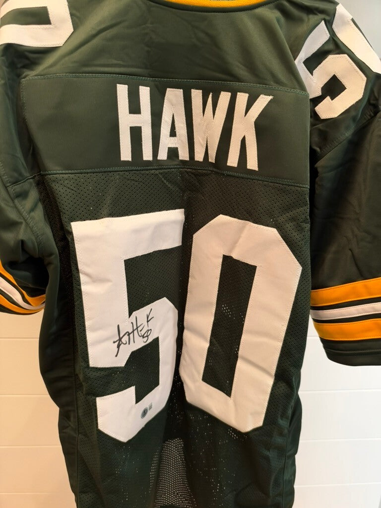 AJ Hawk Signed Green Bay Packers Green Custom Jersey XL #50 Beckett Witnessed