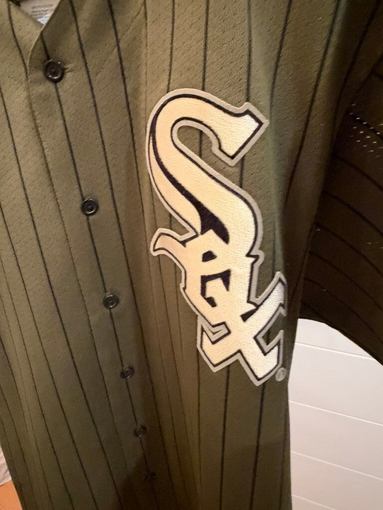 Chicago White Sox Majestic Olive Green Pinstripe Jersey Large USA Made NWOT