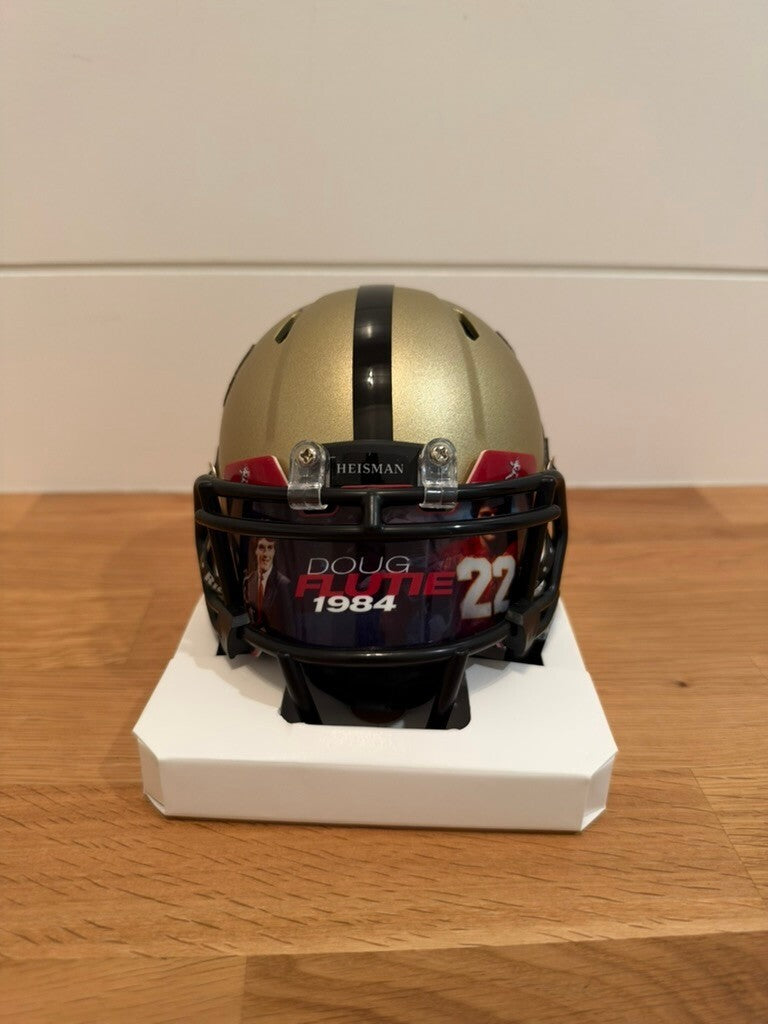 Doug Flutie Signed Gold Heisman Speed Mini Helmet 84 Heisman Custom Visor JSA