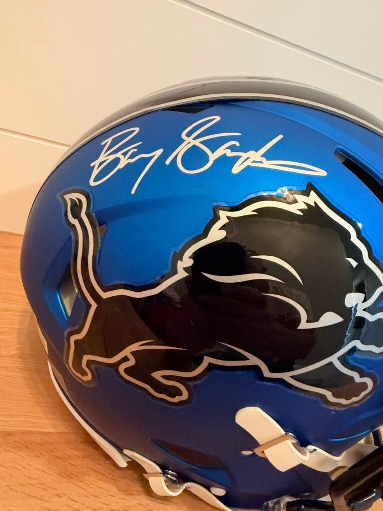 Barry Sanders Signed Lions Blue Chrome Authentic Speed Helmet BAS Visor