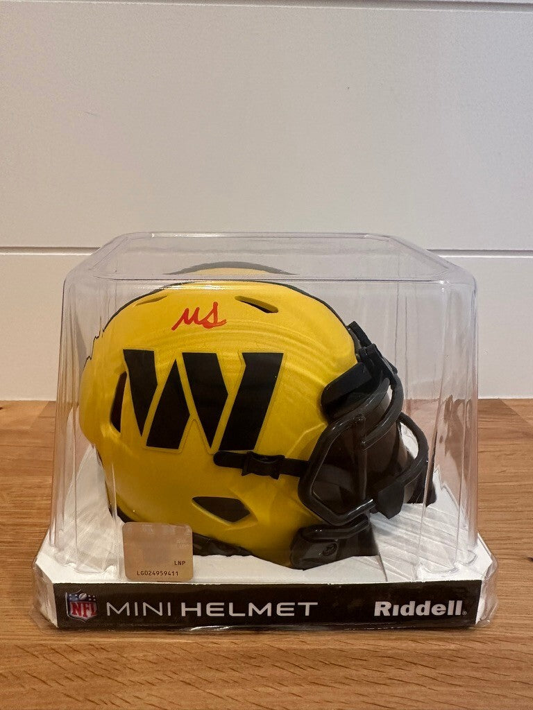 Mike Sainristil Signed Washington Commanders Rave Yellow Speed Mini Helmet BAS