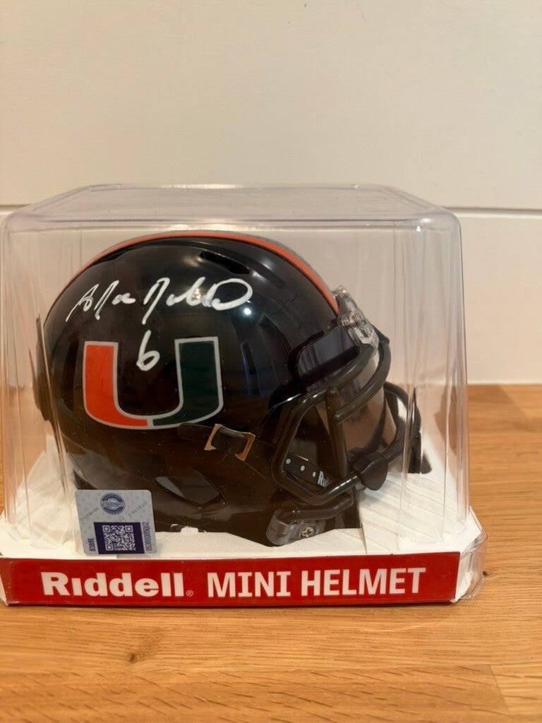 Antrel Rolle Signed Miami Hurricanes Black Speed Mini Helmet Leaf COA Visor