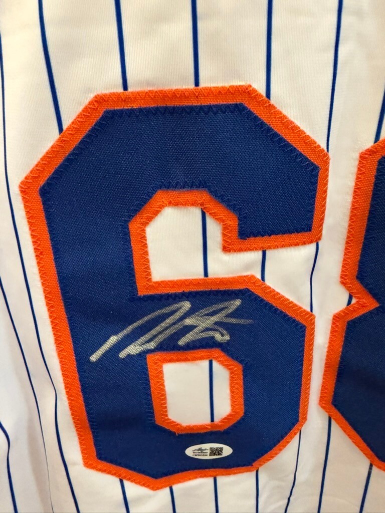 Dellin Betances Signed Mets White Pinstripe #68 Jersey Leaf Witnessed Auto