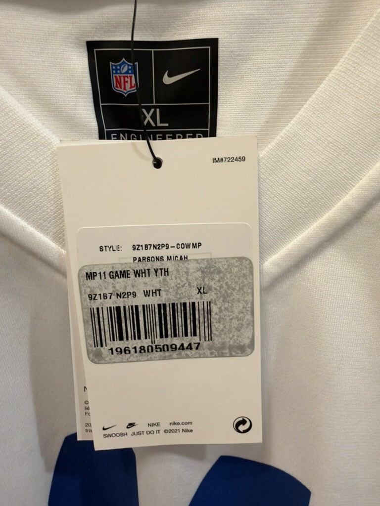 Nike Micah Parsons #11 Dallas Cowboys White Game Jersey Youth XL NWT