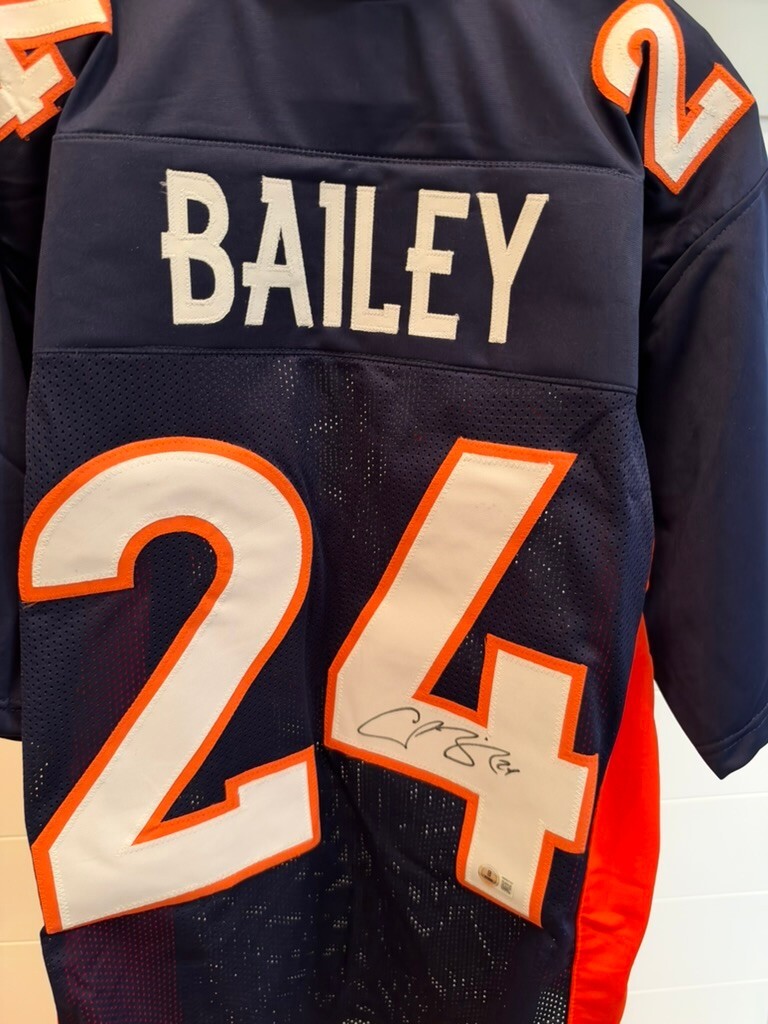 Champ Bailey Signed Denver Broncos Navy Custom Jersey XL #24 Beckett Witnessed