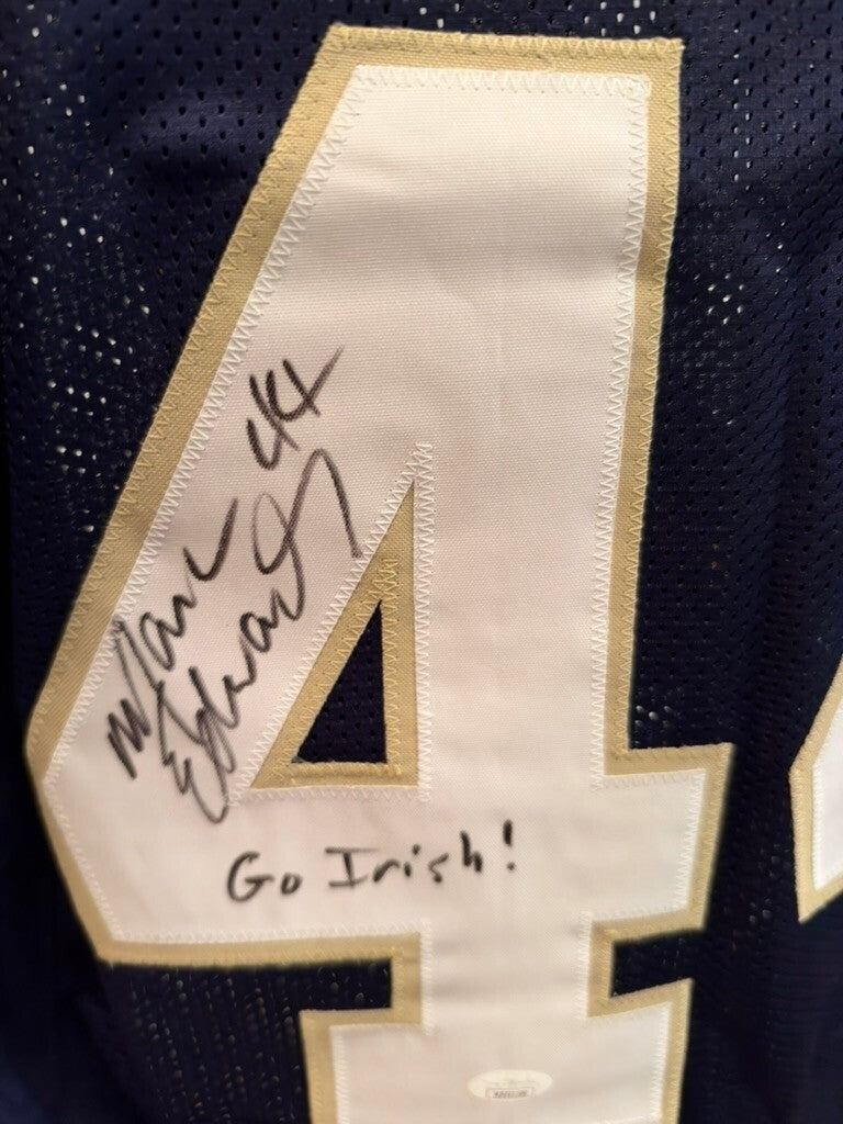 Marc Edwards Signed Notre Dame #44 Navy Custom Jersey Go Irish Inscription JSA