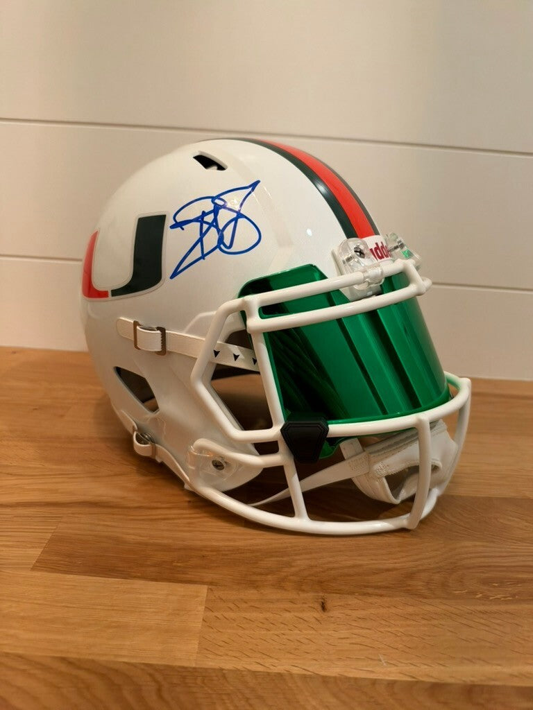 Reggie Wayne Signed Miami Hurricanes Full Size Speed Replica Helmet Green Visor
