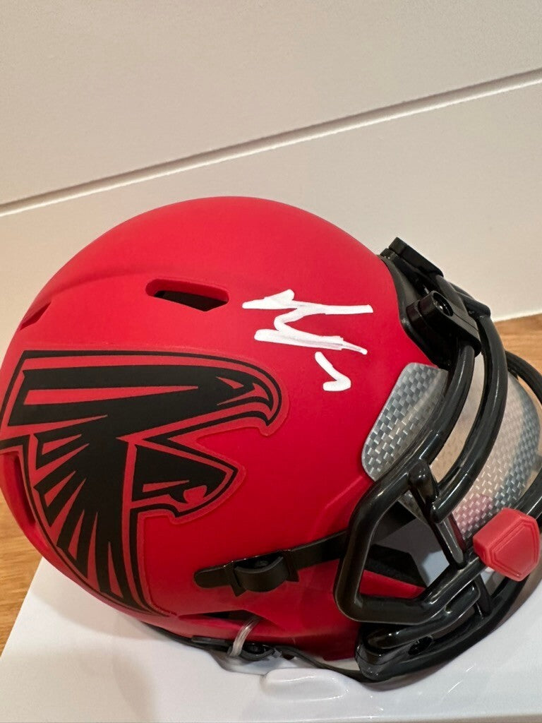 Michael Vick Signed Falcons Rave Mini Helmet Beckett Custom Silver Viso