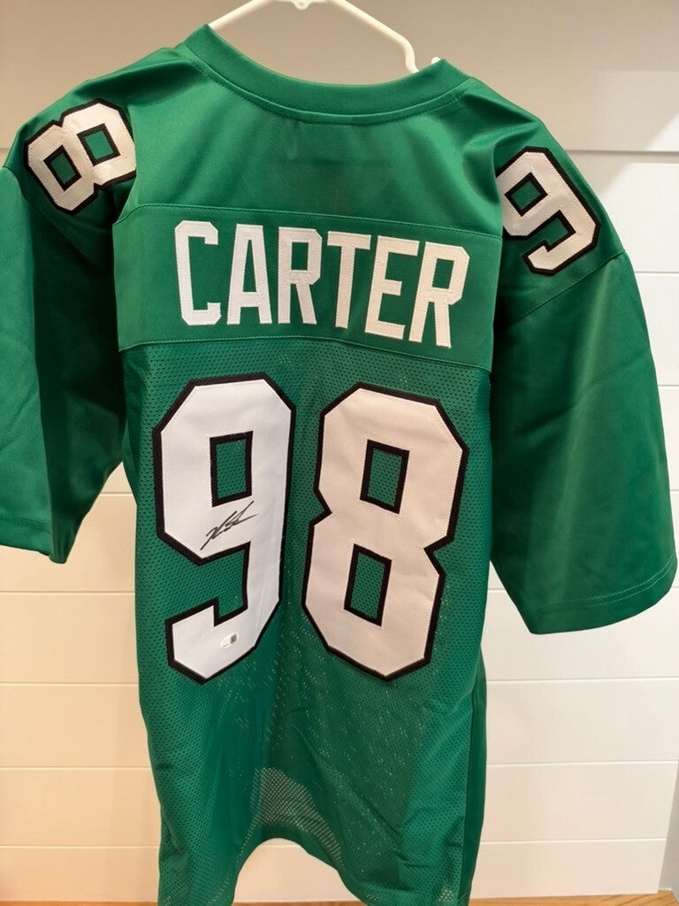 Jalen Carter Signed Philadelphia Eagles #98 Kelly Green Custom Jersey XL JSA