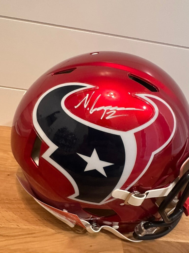 Nico Collins Signed Texans Red Full Size Authentic Speed Helmet Beckett Visor