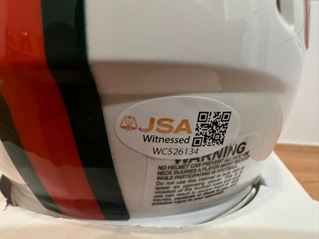 Malachi Toney Signed Miami Hurricanes Riddell Speed Mini Helmet JSA Witnessed
