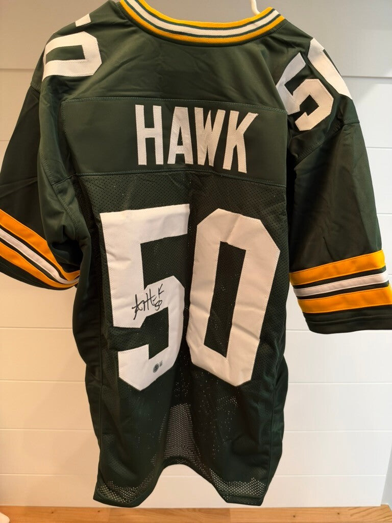 AJ Hawk Signed Green Bay Packers Green Custom Jersey XL #50 Beckett Witnessed