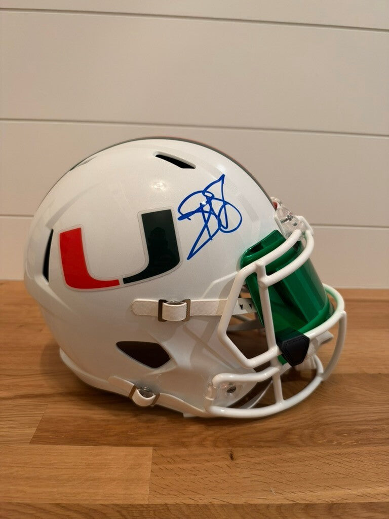 Reggie Wayne Signed Miami Hurricanes Full Size Speed Replica Helmet Green Visor