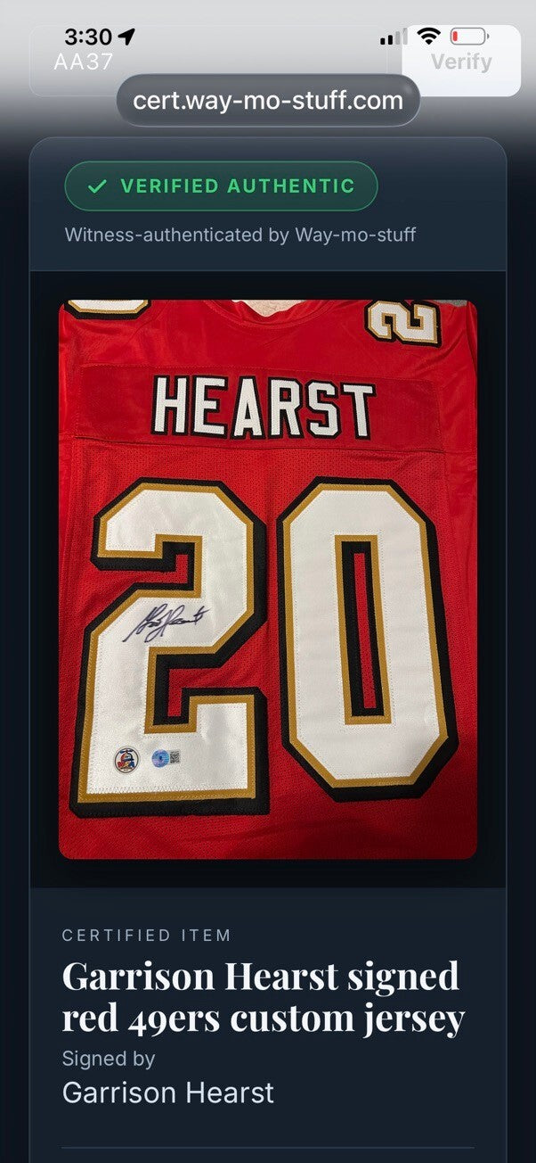 Garrison Hearst Signed 49ers #20 Custom Jersey Beckett Witnessed BAS