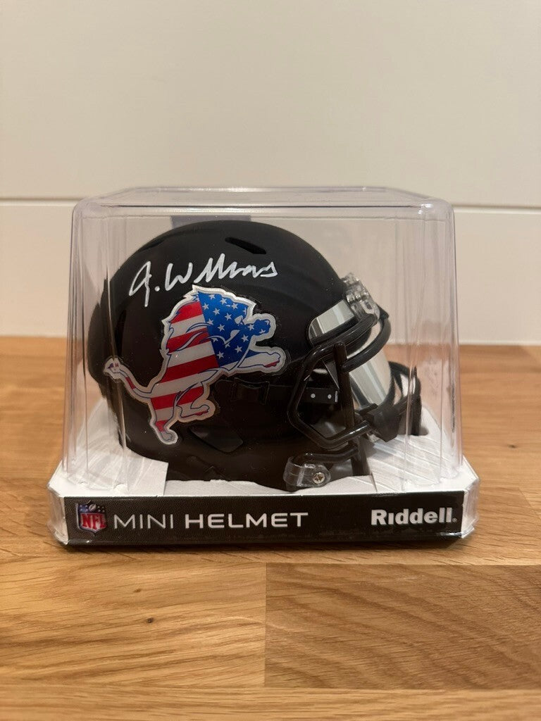 Jameson Williams Signed Lions Patriotic Riddell Mini Helmet JSA Signature Debut