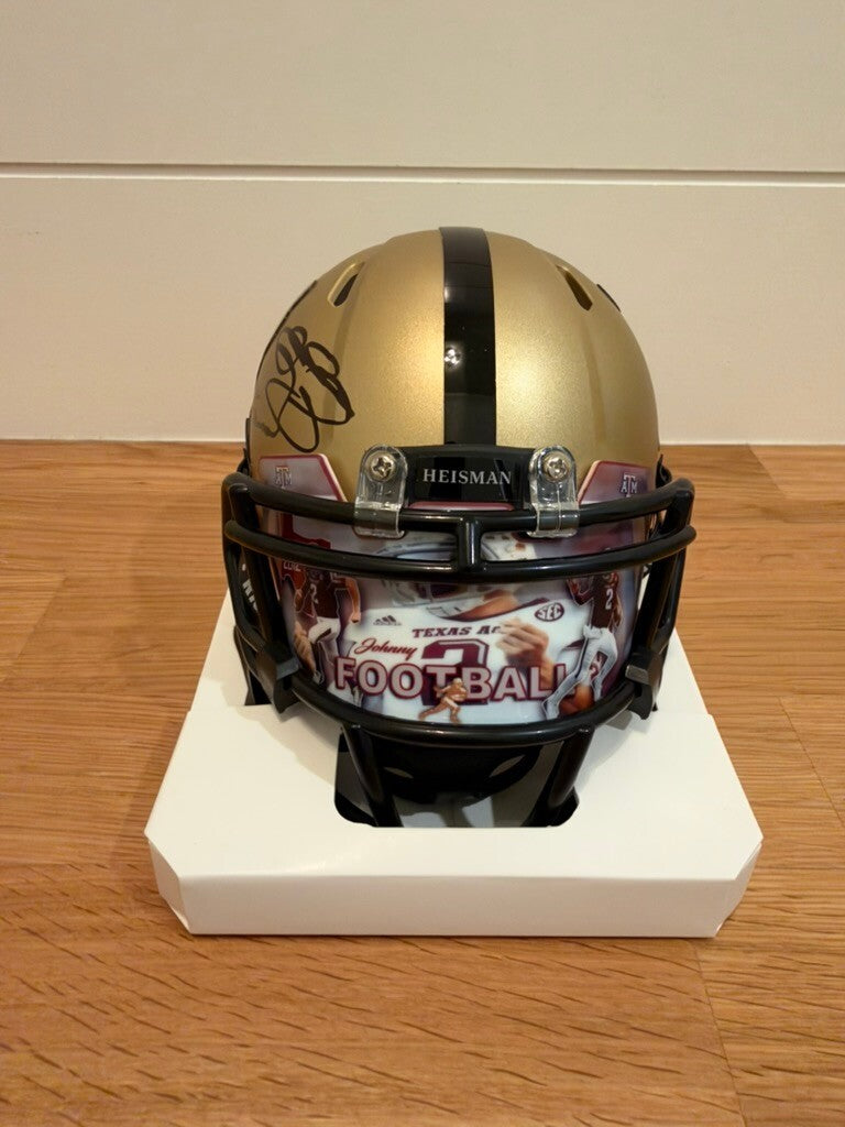Johnny Manziel Signed Gold Heisman Mini Helmet 12 Heisman Beckett Witnessed