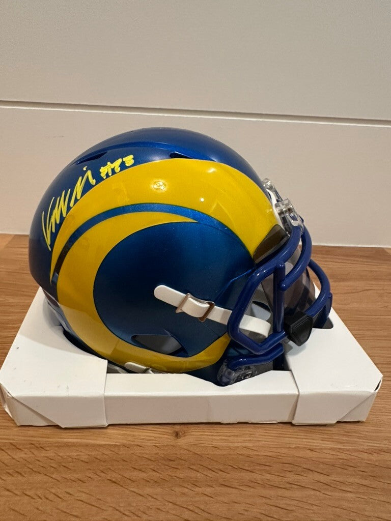 Kyren Williams Signed Rams Riddell Speed Mini Helmet #23 BAS Witnessed