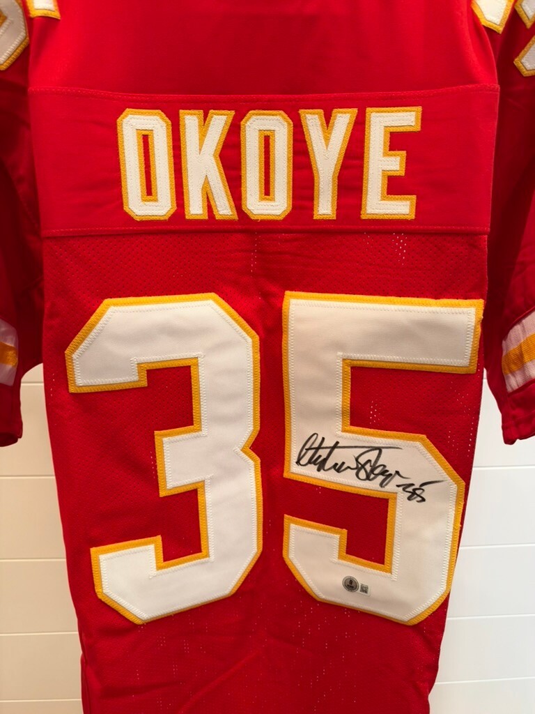 Christian Okoye Signed Kansas City Chiefs Jersey Beckett Witness