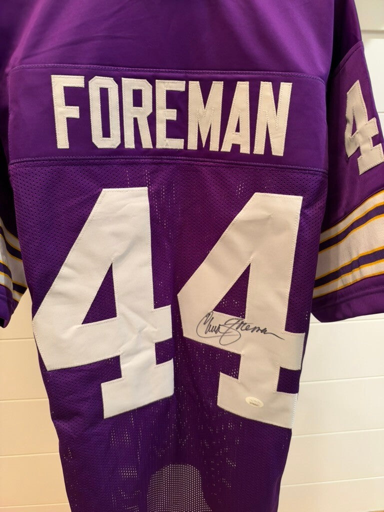 Chuck Foreman Signed Minnesota Vikings #44 Purple Custom Jersey JSA Witness COA
