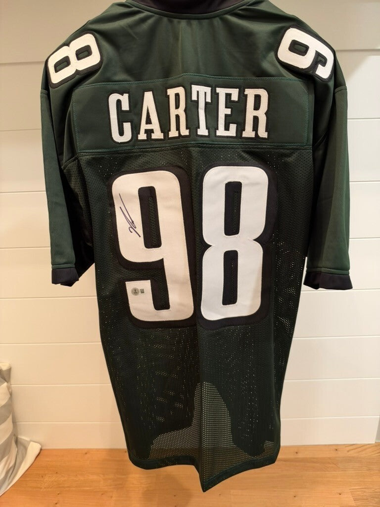 Jalen Carter Signed Philadelphia Eagles #98 Green Custom Jersey Beckett