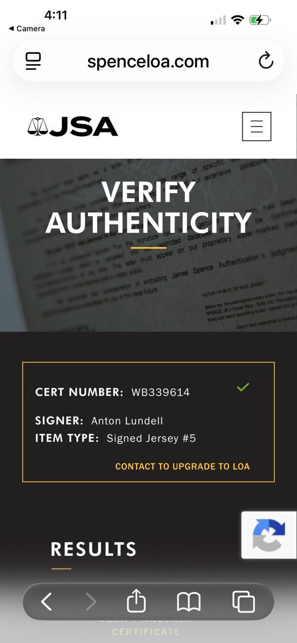 Autographed Florida Panthers #15 Lundell Hockey Jersey with JSA Authentication