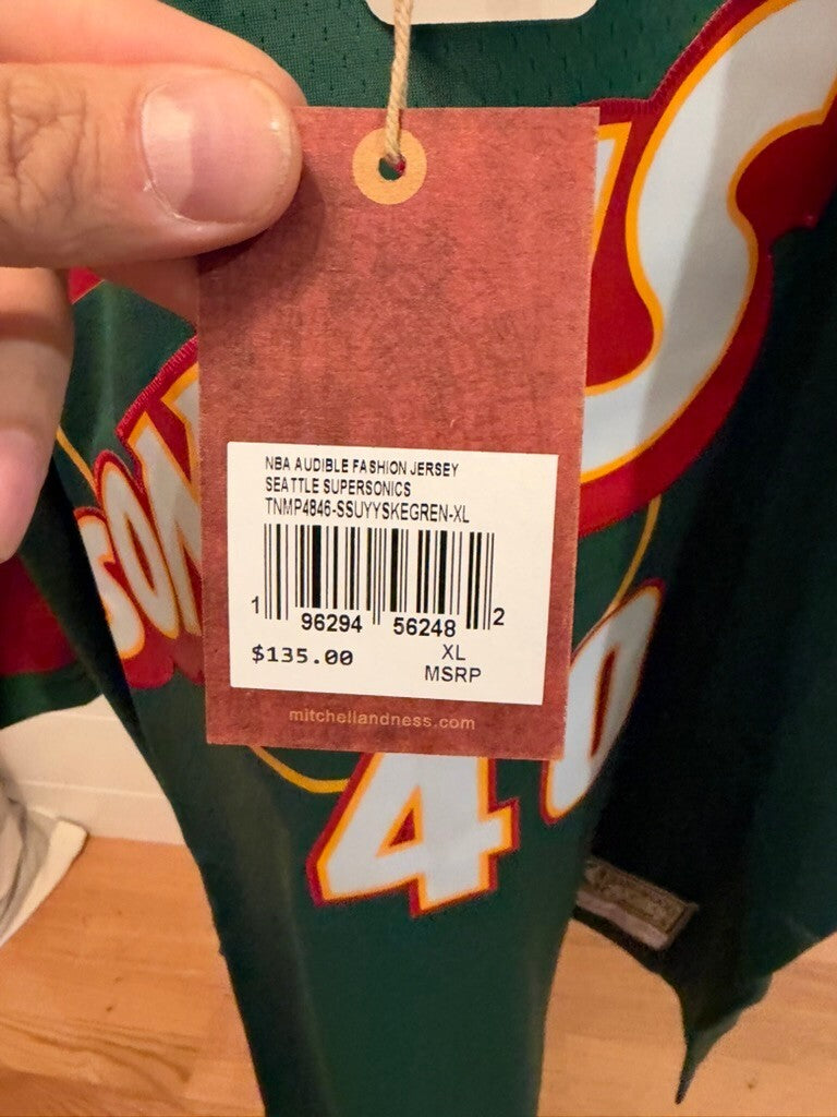 Shawn Kemp Seattle SuperSonics #40 Mitchell & Ness Audible Jersey XL NWT
