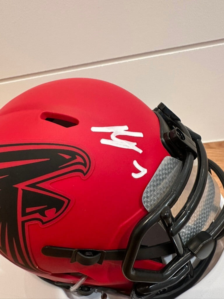 Bijan Robinson Signed Falcons Rave Mini Helmet Beckett Custom Silver Visor