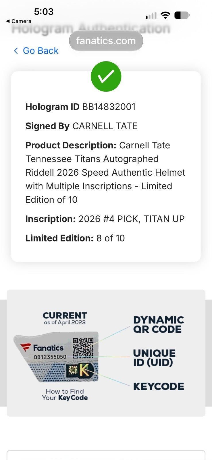 Carnell Tate Signed Titans Authentic Riddell Speed Helmet 8/10  Inscribed