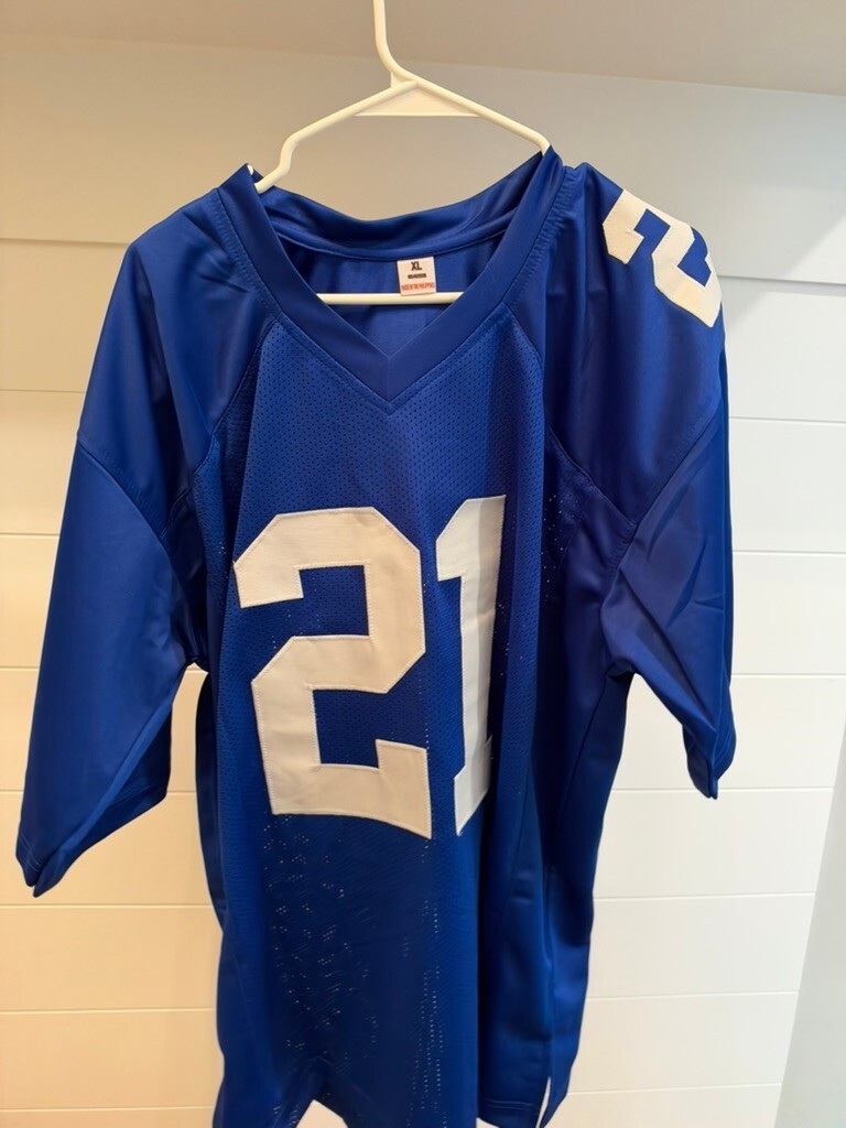 Tiki Barber Signed NY Giants Blue Custom Jersey XL #21 Beckett Witnessed