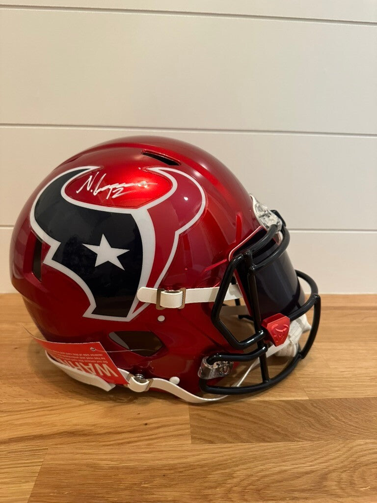 Nico Collins Signed Texans Red Full Size Authentic Speed Helmet Beckett Visor